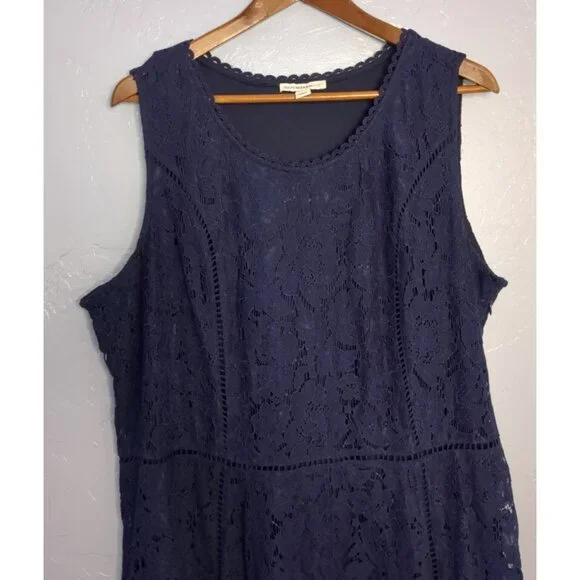 Isaac Mizrahi Live Regular Handkerchief Hem Floral Lace Midi Dress Navy XL - Picture 2 of 10